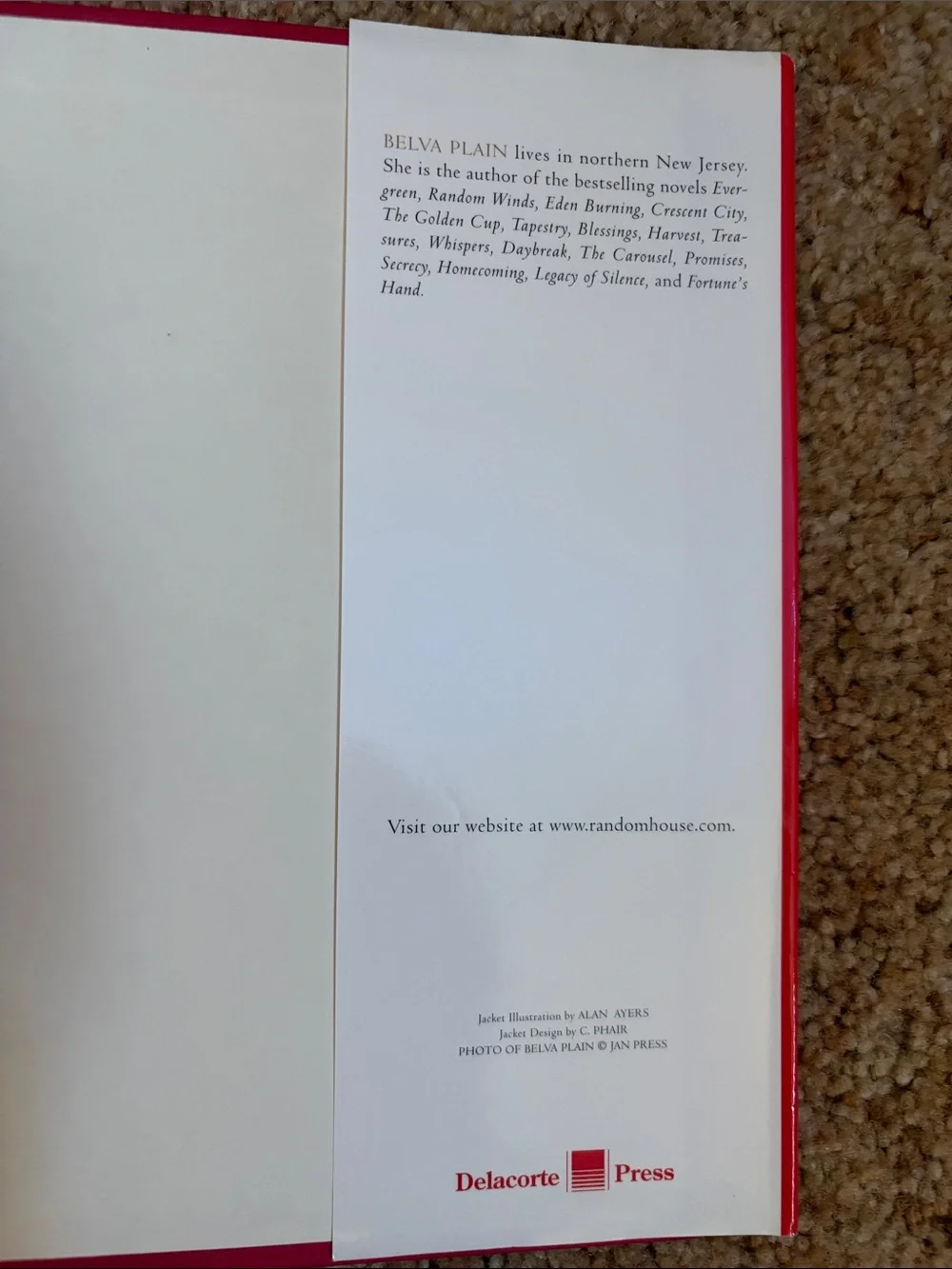 Belva Plain After the Fire - Red Hardcover Novel